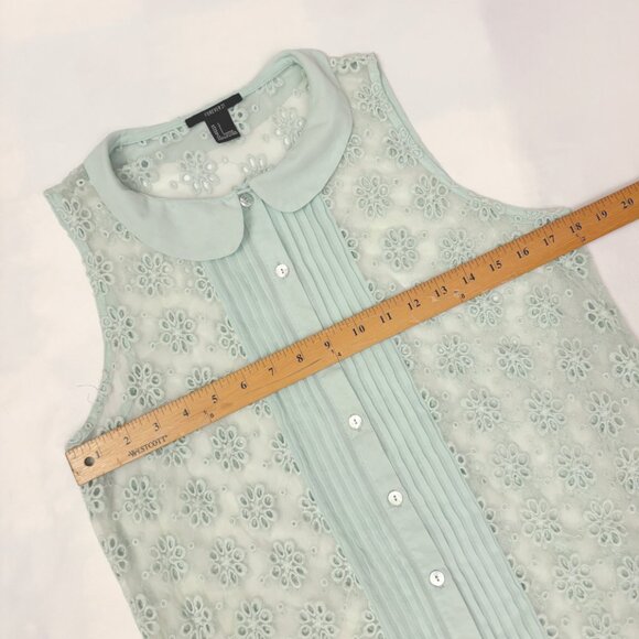 Forever 21 peter pan collar sheer floral mint green button up shirt size Large - Picture 4 of 5